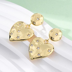 Heart Brass Micro Pave Clear Cubic Zirconia Dangle Stud Earrings&nbsp;EJEW-R025-24G