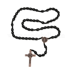 Oval Wood Rosary Bead Necklaces&nbsp;NJEW-C108-01
