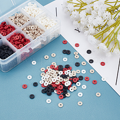 4 Colors Flat Round Handmade Polymer Clay Beads&nbsp;CLAY-AR0001-26