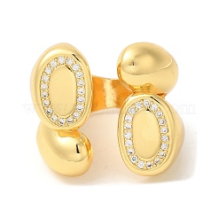 Oval Brass Micro Pave Clear Cubic Zirconia Open Cuff Rings&nbsp;RJEW-U008-19G