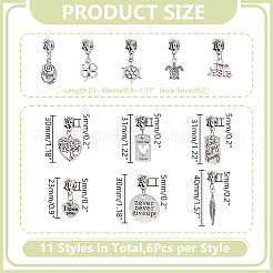 66Pcs 11 Styles Tibetan Style Alloy European Dangle Charms&nbsp;PALLOY-HY00077