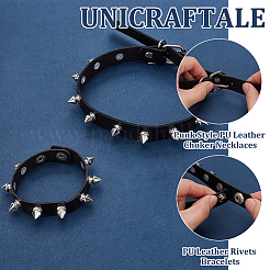 4Pcs 2 Styles PU Leather Choker Necklaces & Bracelets Set for Women Men&nbsp;AJEW-UN0002-01
