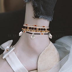 Sparkling Glass Seed Beads 5 Layered Anklet&nbsp;AJEW-SW00006-04