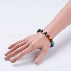 Natural Lava Rock Beads Chakra Stretch Bracelets&nbsp;BJEW-JB03696