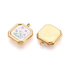 Printed Style 304 Stainless Steel Square with Flower Pendants&nbsp;STAS-T071-24B-G