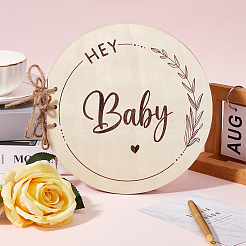 Round with Word Hey Baby Wood Baby Shower Guest Book Alternatives for Boy or Girl&nbsp;DIY-WH20002-58B