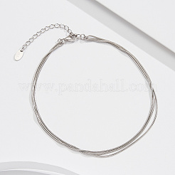 925 Sterling Silver Snake Chain Anklet&nbsp;AJEW-Z029-14P