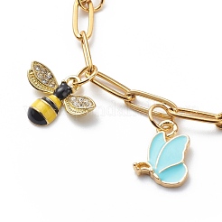 Alloy Enamel Flower & Bee & Butterfly Charm Bracelet with Paperclip Chains&nbsp;BJEW-JB08702