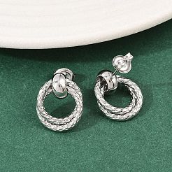 304 Stainless Steel Textured Ring Stud Earrings&nbsp;EJEW-P324-04P