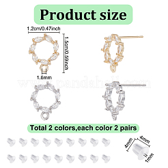 8Pcs 2 Colors Donut Shape Brass Cubic Zirconia Stud Earring Findings&nbsp;AJEW-GO0001-47