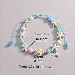 Bohemian Style Acrylic Starfish Turtle & Round Glass Beaded Braided Anklets for Women&nbsp;FS-WG26544-01