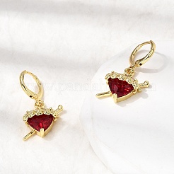 Heart Brass Glass Hoop Earrings&nbsp;EJEW-P333-09C-G