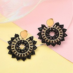 304 Stainless Steel & Bohemian Beaded Flower Dangle Stud Earrings for Women&nbsp;EJEW-R001-04A