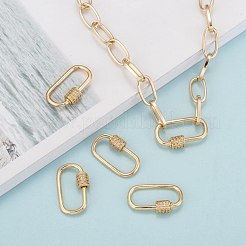 Brass Micro Pave Clear Cubic Zirconia Screw Carabiner Lock Charms&nbsp;ZIRC-T010-10G