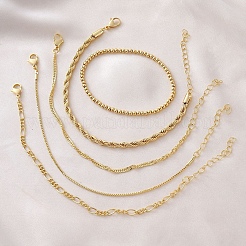 5Pcs 5 Styles Brass Chain Bracelets & Stretch Bracelets Set for Women&nbsp;BJEW-D357-03G