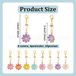 32Pcs 8 Colors Daisy Alloy Enamel Pendant Locking Stitch Markers&nbsp;HJEW-WH00175