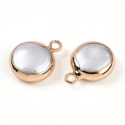 Electroplated Natural Keshi Pearl Flat Round Pendants&nbsp;PEAR-S018-02C-01A