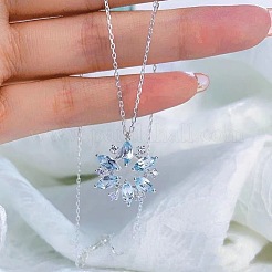 Christmas Alloy Rhinestone Snowflake Pendant Necklaces for Women&nbsp;WG7EFB7-01