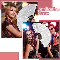 1Pc Bamboo with Oxford Fabric Glitter Powder Folding Fans&nbsp;AJEW-SP0003-77C