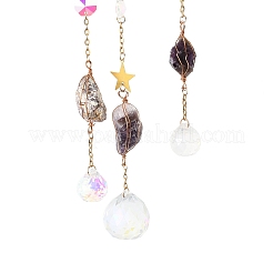 Natural Amethyst Chips Beaded Moon Hanging Sun Catchers&nbsp;HJEW-M004-13