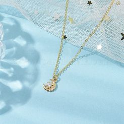 Rack Plating Brass Pave Clear Cubic Zirconia Moon Star Pendant Necklaces for Women&nbsp;NJEW-JN05000