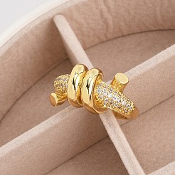 Rack Plating Brass Micro Pave Clear Cubic Zirconia Cuff Rings for Women&nbsp;RJEW-M028-117G