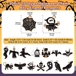 30Pcs 15 Styles Halloween Theme Alloy Enamel Pendants&nbsp;ENAM-CJ0006-44