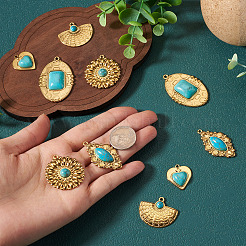 10Pcs 5 Styles Bohemian Style 304 Stainless Steel with Synthetic Turquoise Pendants&nbsp;STAS-TA0006-21