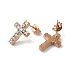 Ion Plating(IP) 304 Stainless Steel Cross Stud Earrings&nbsp;EJEW-C099-10RG