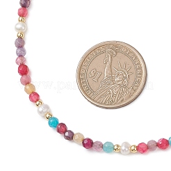 Dyed Faceted Round Natural Agate & Natural Cultured Freshwater Pearl Beaded Necklaces&nbsp;NJEW-JN05817