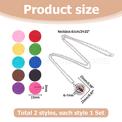 2 Sets Alloy Hollow Essential Oil Diffuser Perfume Locket Pendant 304 Stainless Steel Chain Necklaces&nbsp;NJEW-HS0001-22D