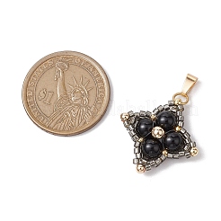 Natural Black Onyx(Dyed & Heated) & Glass Seed Beaded Woven Pendants&nbsp;PALLOY-MZ00365-05