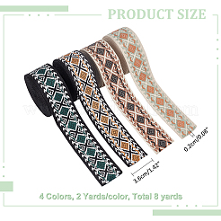 8 yards 4 styles Flat Embroidery Flower & Rhombus Polyester Ribbons&nbsp;OCOR-WR0001-16