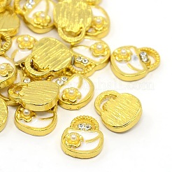 Nickel Free Golden Tone Alloy Rhinestone Enamel Cabochons&nbsp;ENAM-J472-04G-NF