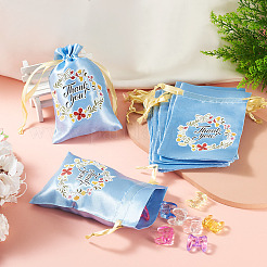 Flower Thank You Polyester Satin Storage Drawstring Bags&nbsp;ABAG-TAC0005-09C