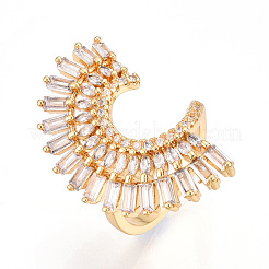 Brass Micro Pave Clear Cubic Zirconia Cuff Rings for Women&nbsp;KK-T074-05G