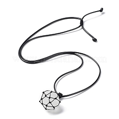 Natural Rose Quartz Round Pendant Necklace&nbsp;NJEW-H009-02-01