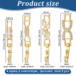 8Pcs 4 Styles Brass Pave Clear Cubic Zirconia Watch Band Clasps&nbsp;KK-OC0001-46G