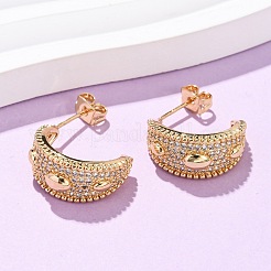 Brass Micro Pave Clear Cubic Zirconia C-Shaped with Oval Stud Earrings&nbsp;EJEW-B153-17G-01