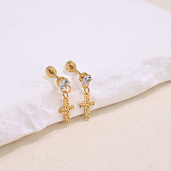 Stainless Steel Pave Cubic Zirconia Stud Dangle Earrings for Women&nbsp;QF0382