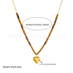 304 Stainless Steel Heart Pendant Natural Tiger Eye Beaded Necklaces for Women&nbsp;WG2C0E0-01