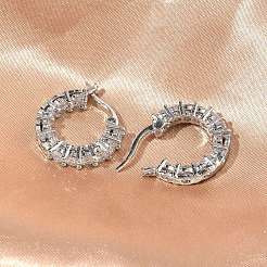 Brass Micro Pave Clear Cubic Zirconia Hoop Earrings&nbsp;EJEW-C181-02P
