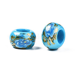 Flower Printed Opaque Acrylic Rondelle Beads&nbsp;SACR-S305-27-C02
