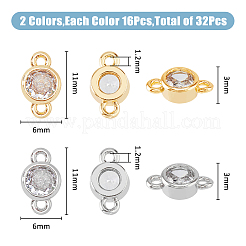 32Pcs 2 Colors Eco-Friendly Rack Plating Brass Pave Clear Cubic Zirconia Connector Charms&nbsp;KK-FH0007-31