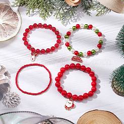 4Pcs 4 Styles Merry Christmas Deer & Santa Claus Alloy Enamel Charm Bracelet Sets&nbsp;BJEW-JB10904
