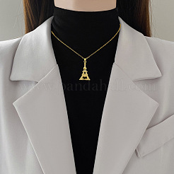 Brass Micro Pave Clear Cubic Zirconia Eiffel Tower Love Pendant Necklaces&nbsp;FS-WG3E8D3-01