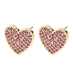 Heart Brass Micro Pave Cubic Zirconia Stud Earrings&nbsp;EJEW-H178-01G-01