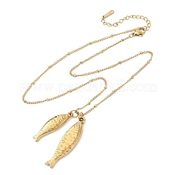 304 Stainless Steel Couple Fish Pendant Satellite Chain Necklaces for Women&nbsp;NJEW-Z108-02G