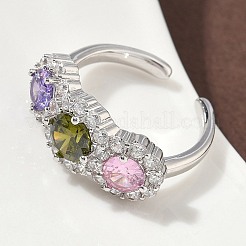 Brass Micro Pave Cubic Zirconia Cuff Rings&nbsp;RJEW-H256-01P