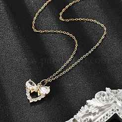 Brass Micro Pave Cubic Zirconia Heart Pendant Neckalces for Women&nbsp;NJEW-S448-12G